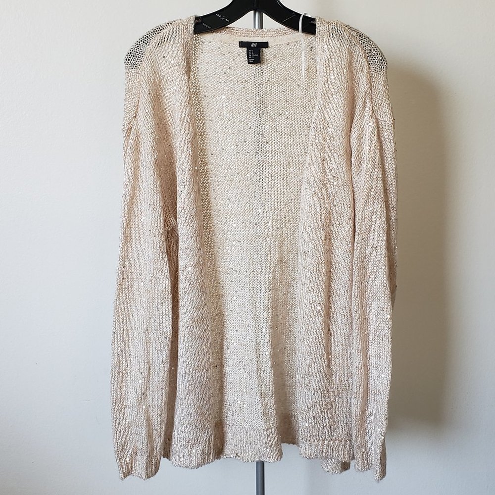 H&M Beige Sparkle Cardigan LIKE NEW! size LARGE - Picture 1 of 7